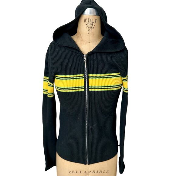 Emanuel Ungaro Liberte Ribbed Cardigan Zip Sweater with Hood Hoodie Size P - Picture 2 of 7